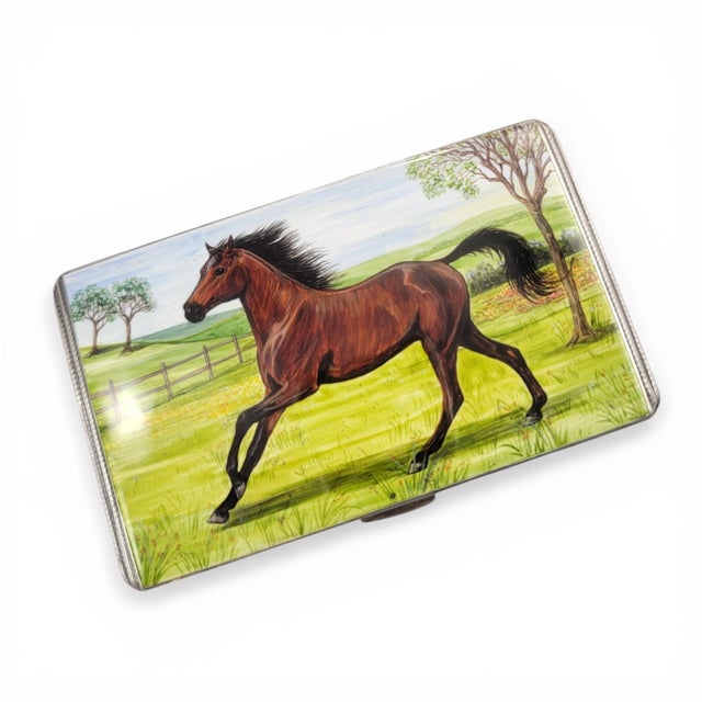 British Sterling Silver Cigarette Case with Original Enamel Horse, 1890s For Sale - Image 13 of 13