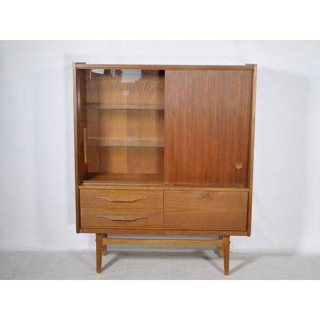 Mid-Century Modern Teak Highboard with Glass Display Case and Sliding Door, 1960s For Sale - Image 4 of 15