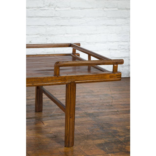 19th Century Chinese Qing Dynasty Elm & Bamboo Seat Daybed with Guardian Lions For Sale - Image 12 of 13