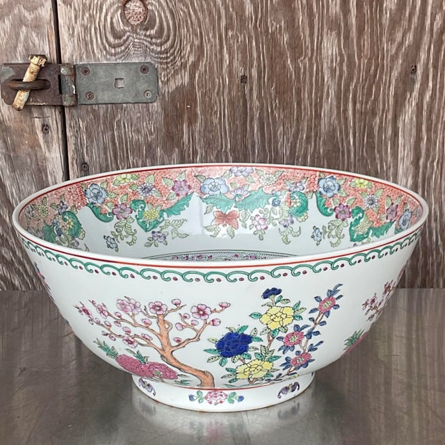 A fabulous vintage Asian centerpiece ceramic bowl. A classic Asian design with vines and flowers. Acquired from a Palm...