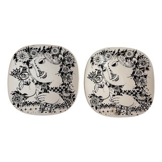 Poetic Ceramic Decoration Series Small Plate by Björn Wiinblad for Rosenthal Studio Line, Germany, 1979, Set of 2 For Sale