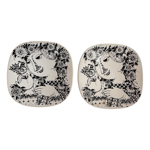 Poetic Ceramic Decoration Series Small Plate by Björn Wiinblad for Rosenthal Studio Line, Germany, 1979, Set of 2 For Sale