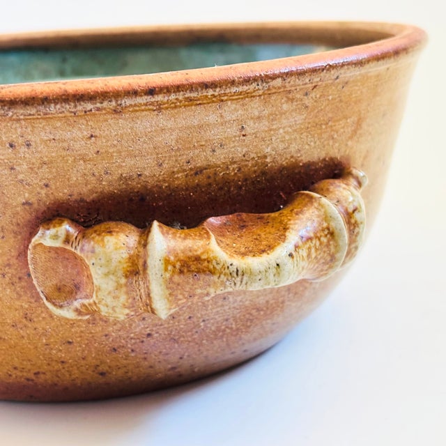Turquoise Studio Pottery Serving Bowl With Turquoise Interior For Sale - Image 8 of 10