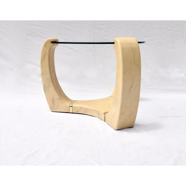 1970s Postmodern End Tables After Karl Springer With Faux Goatskin Finish, Glass Tops For Sale - Image 5 of 13