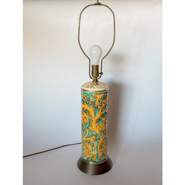 Vintage Italian Scraffito Table Lamp With Gilt Glaze Detail For Sale - Image 10 of 15