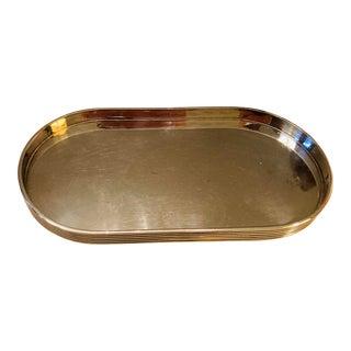 2000s Christofle Silver Plate Small Modern Elongated Oval Tray Ribbed Sides K T Collection For Sale