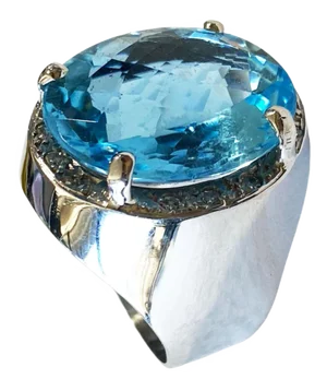 18k White Gold Ladies Swiss Blue Topaz and Diamond Ring Finger Size 9