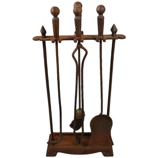 Five Piece Arts & Crafts Fireplace Tool Set For Sale