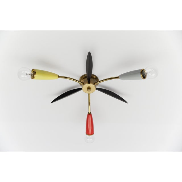 Mid-Century Modern Multicolored 3-Armed Brass Sputnik Lamp, 1950s For Sale - Image 9 of 10