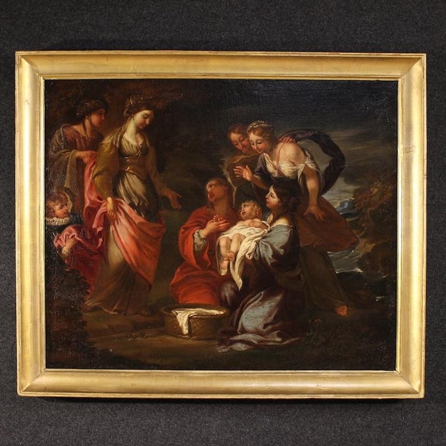 Italian Artist, Moses Saved from the Waters, 670, Oil on Canvas For Sale - Image 13 of 13