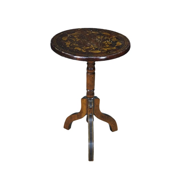 American Vintage Federal Style Teak Stenciled Round Tilt Top Side Accent Table For Sale - Image 3 of 17