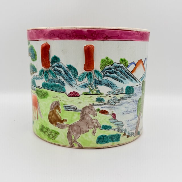 Chinese Vintage Chinese Porcelain Jardinière After the Eight Horses of King Mu For Sale - Image 3 of 7