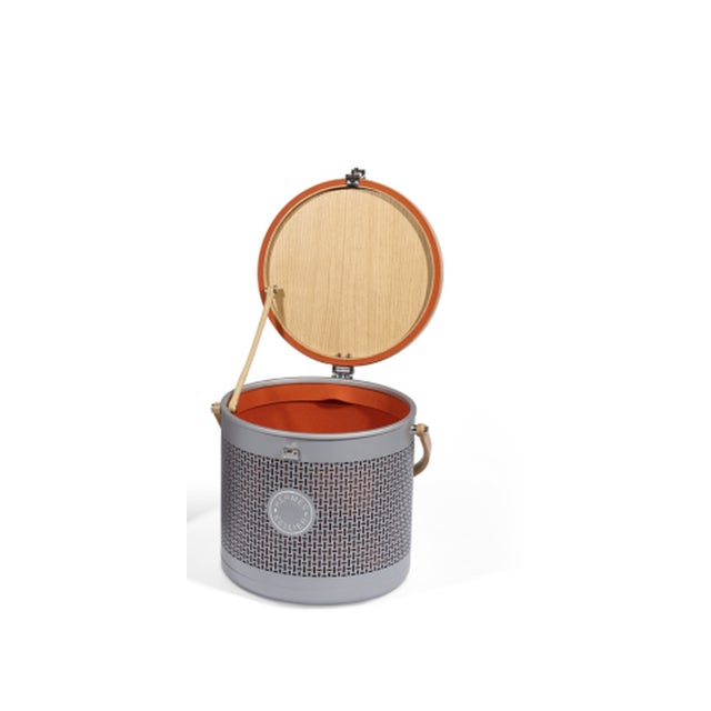 Mini storage box for accessories in oak, felt, and aluminum, designed by pierre dubourg: - buckle closure inspired by the...