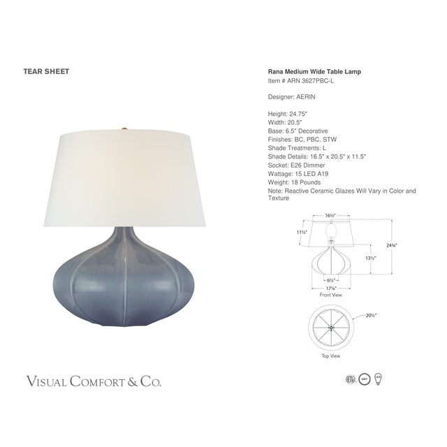 AERIN by Visual Comfort Signature Rana Medium Wide Table Lamp in Polar Blue Crackle with Linen Shade Designer: AERIN...