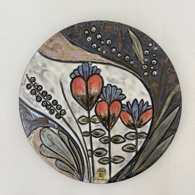 Handmade Ceramic Floral Wall Plate from Ruscha, Germany, 1970s For Sale - Image 17 of 17