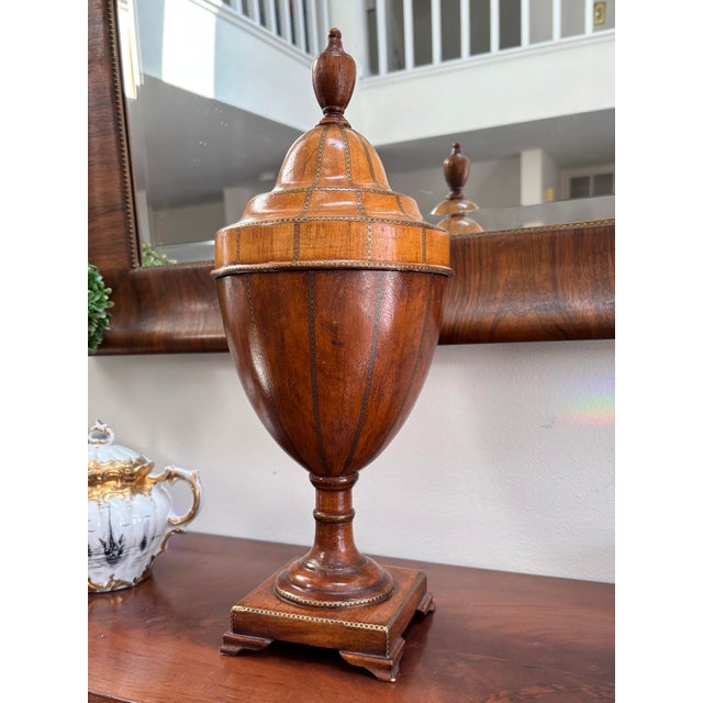 Wood Antique Edwardian Inlaid Satinwood Cutlery Urn 16” For Sale - Image 7 of 12