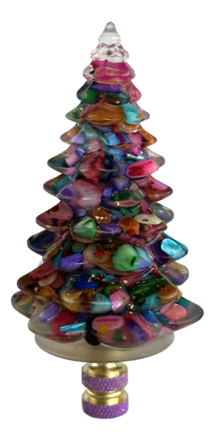 Jewel Tone Christmas Tree Lamp Finial on Brass Hardware