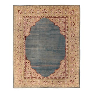 Antique 19th Century Indian Agra Rug in Solid Blue Background For Sale