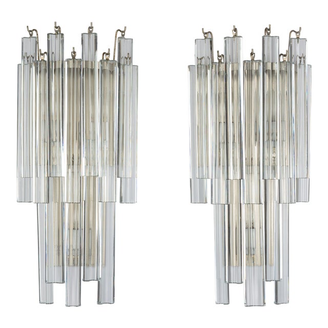 1970s Glass and Silver Venini Sconces - a Pair For Sale