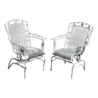 Vintage Woodard Era Floral Wrought Iron Springer Garden Patio Arm Chair - A Pair For Sale