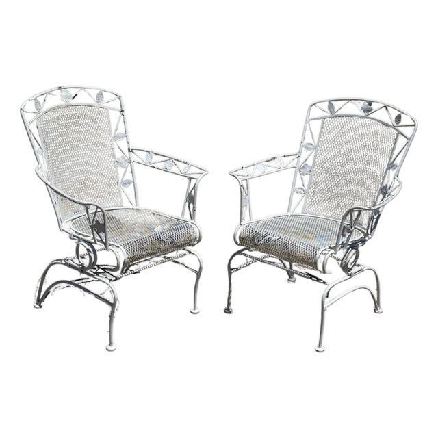 Vintage Woodard Era Floral Wrought Iron Springer Garden Patio Arm Chair - A Pair For Sale