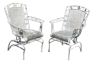 Vintage Woodard Era Floral Wrought Iron Springer Garden Patio Arm Chair - A Pair