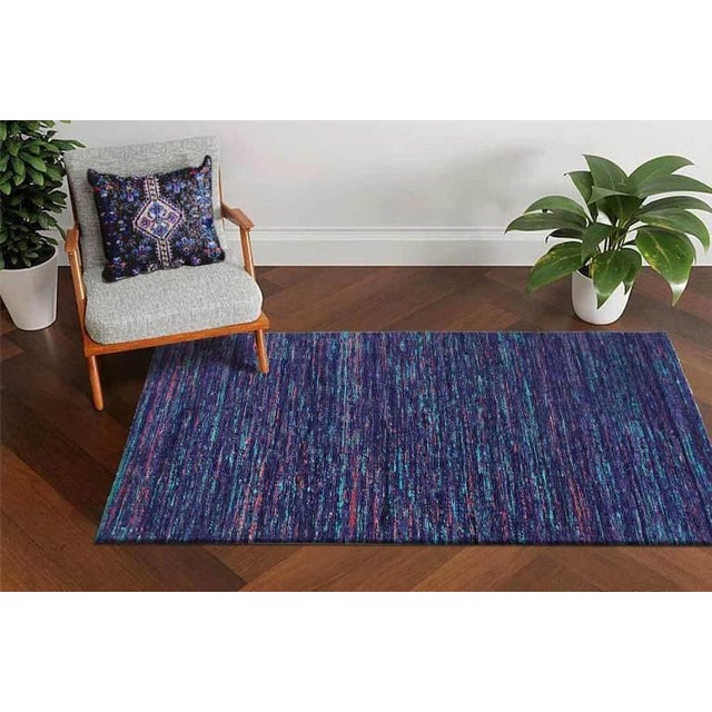 Pasargad DC Blue Pink Sari-Silk Modern Flat Weave Rug For Sale - Image 4 of 4