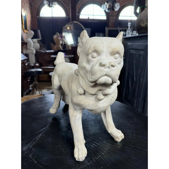 Antique French Bulldog Sculpture | Early 20th Century Plaster & Metal Figure, Circa 1910–1920 A charming and highly...