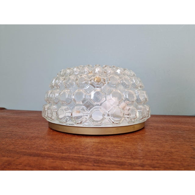 Metal Ceiling Lights in Clear Honeycomb Glass by Helena Tynell for Glashütte Limburg, 1970s, Set of 2 For Sale - Image 7 of 13