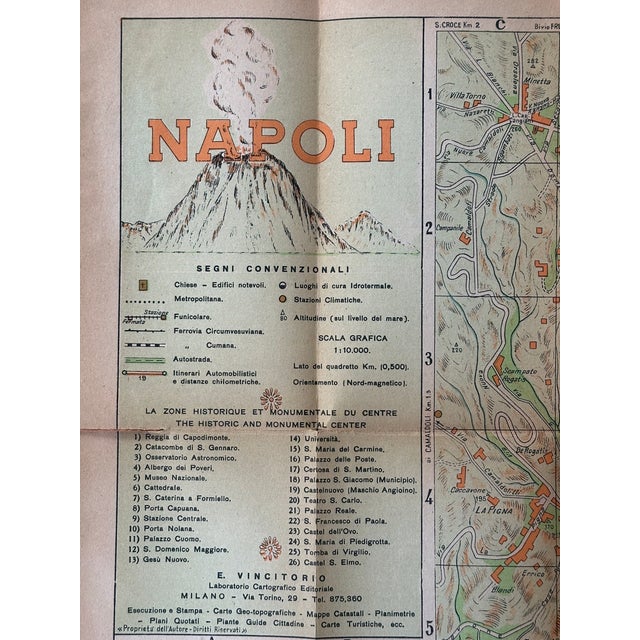 Frame this 1930s vintage map of Naples, Italy and hang it on a wall as decor in a living room, den, home library, or entry...