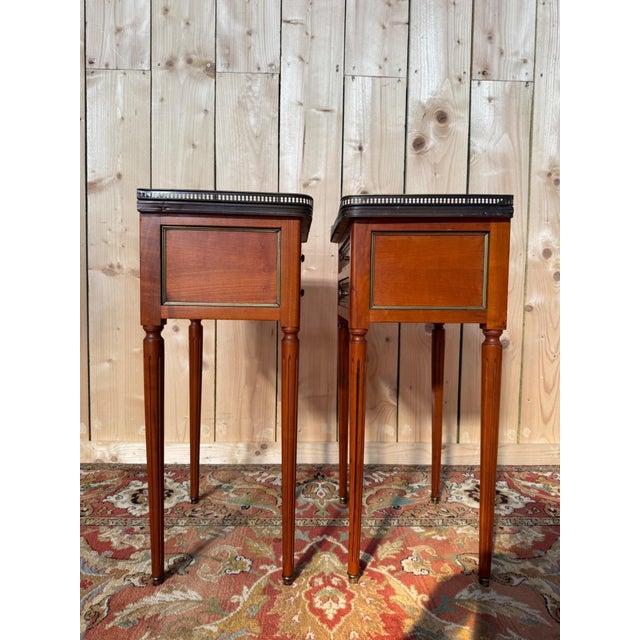 Vintage Louis XVI Bedside Tables in Cherry Wood, 1970s, Set of 2 For Sale - Image 4 of 6