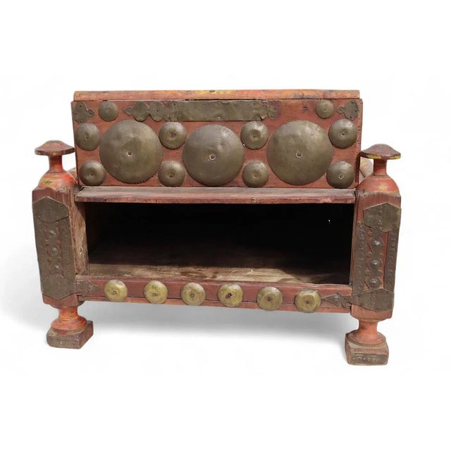 Brown Vintage Wood Side Table with Brass Details, 1930s For Sale - Image 8 of 11