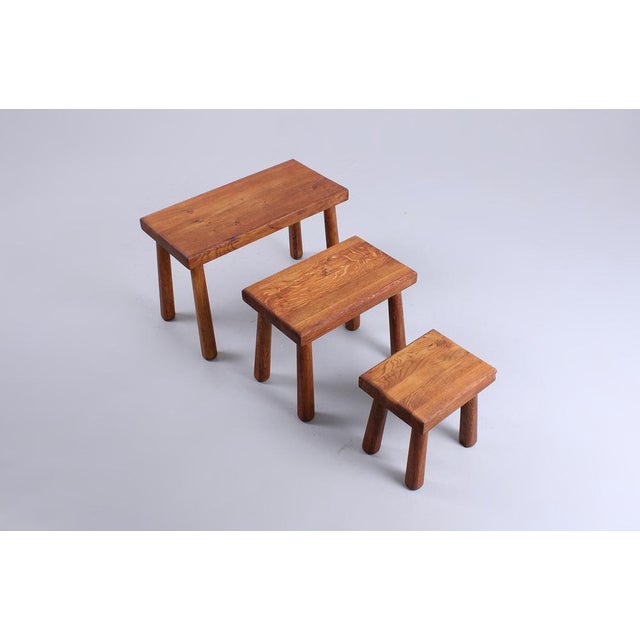 Wood Oak Nesting Tables from Charlotte Perriand, 1960s, Set of 3 For Sale - Image 7 of 15