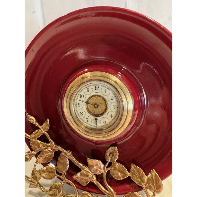 Antique German Art Nouveau Ceramic Dish Desk Clock With Metal Detailing For Sale In Los Angeles - Image 6 of 11