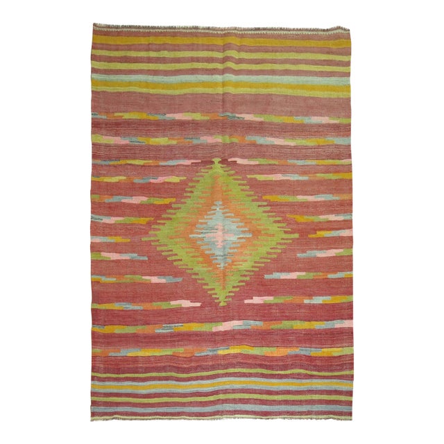 Early 21st Century Turkish Kilim Area Size Flat Weave Rug - 5'7" x 7'10" For Sale