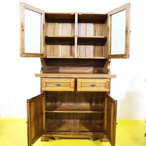 Wood Sideboard with Glass Doors and Drawers For Sale - Image 9 of 15