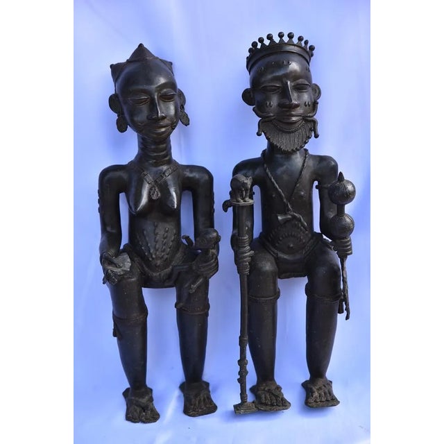 Nigerian Yoruba Artist, Royal Couple, Pre-1800s, Bronzes, Set of 2 For Sale - Image 4 of 4