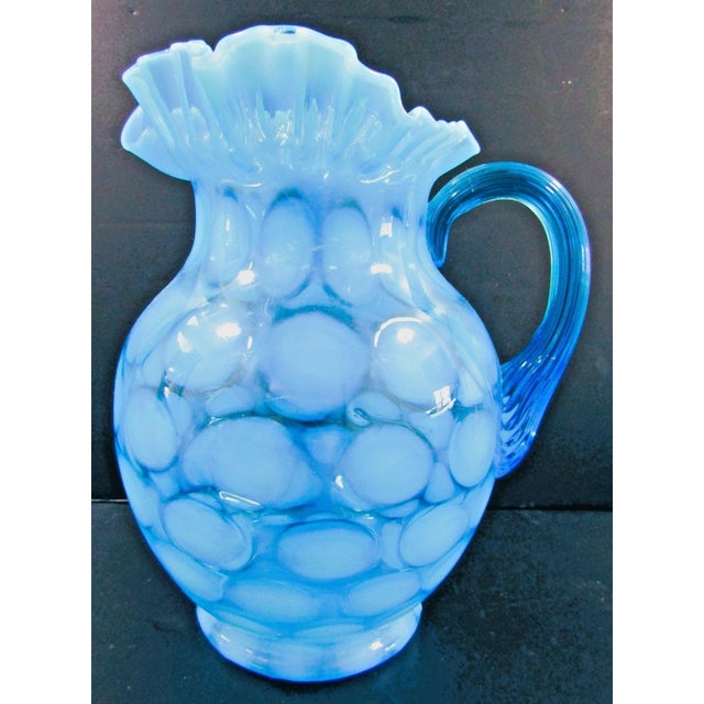 Vintage Fenton Blue Opalescent Coin Spot Glass Pitcher and 4 Tumblers Set For Sale In Miami - Image 6 of 17