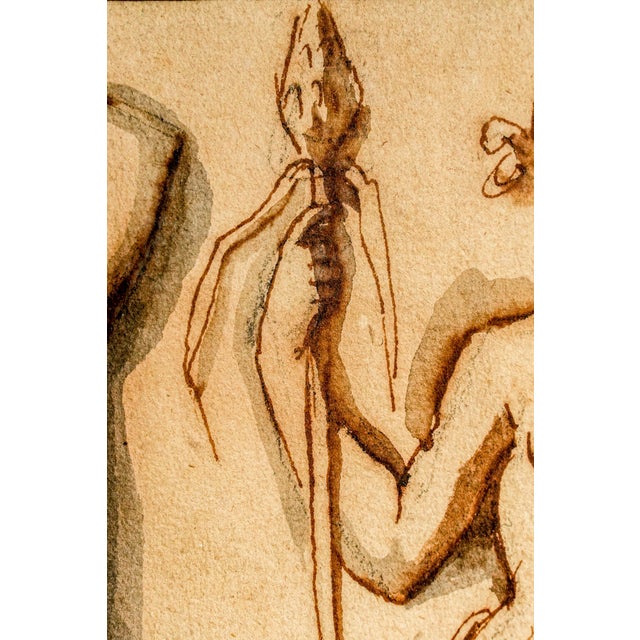 Paint Mixed Medium Antique Framed Neoclassical Drawing Gouache Watercolor Classical Male Female Figures Art Grand Tour Style For Sale - Image 7 of 16