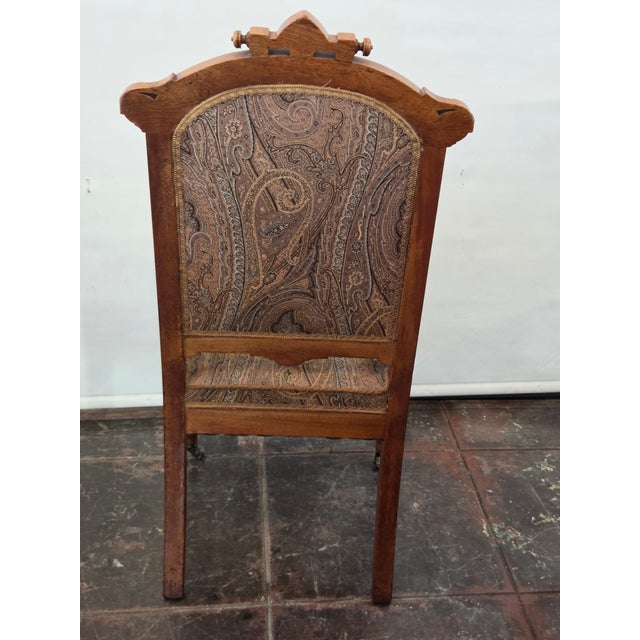 Late 19th Century Antique Victorian Gothic Eastlake Walnut Parlor Chair Large For Sale - Image 5 of 6