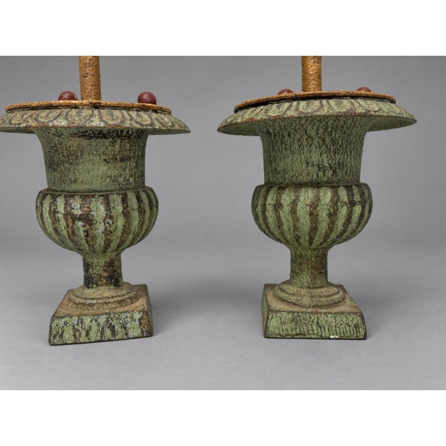 Pair of Mid-Century Painted Iron & Tole Palm Tree Candlesticks For Sale - Image 10 of 10