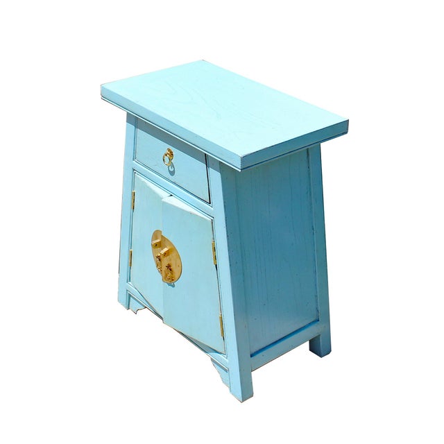 Chinese Distressed Pastel Blue Small A Shape End Table Nightstand Chairish