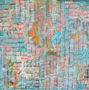 “Woven Signals” Original Acrylic Painting, Contemporary Geometric Abstraction by Linda McDonough