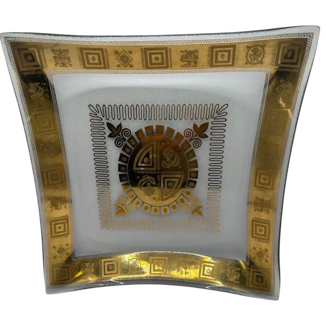 Vintage Mid Century Modern Square Bent Glass Serving Tray With Greek Key Design For Sale - Image 10 of 11