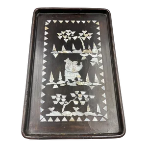Late 19th Century Chinoiserie Mother of Pearl Inlaid Black Lacquer Tray