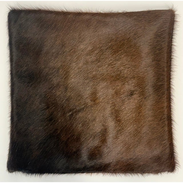 Reversible 16” X 16” Premium Brazilian Watusi Cowhide Pillow Cover – Sculptural Spine Composition - Handcrafted by Pablo Sota Designs. For Sale - Image 4 of 11