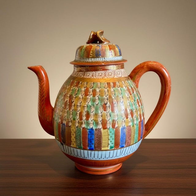 Vintage Japanese 1000 Thousand Faces Teapot-Hand Painted Porcelain-Kutani Style For Sale - Image 4 of 11