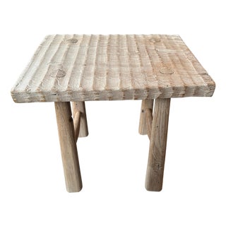 Andrianna Shamaris Bleached Teak Wood Hand Carved Stool or Side Table For Sale