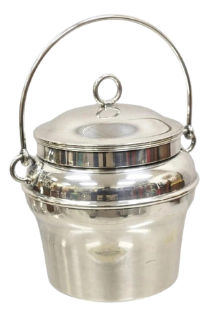Vintage Fisher K308 Modern Silver Plated Lidded Ice Bucket With Glass Liner
