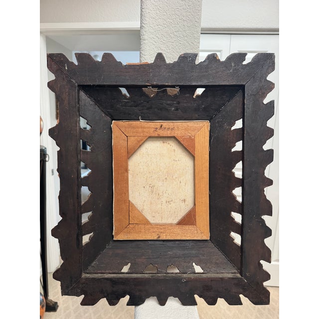 19th Century Antique Peruvian Colonial School Religious Portrait in Carved Giltwood Frame For Sale - Image 5 of 5